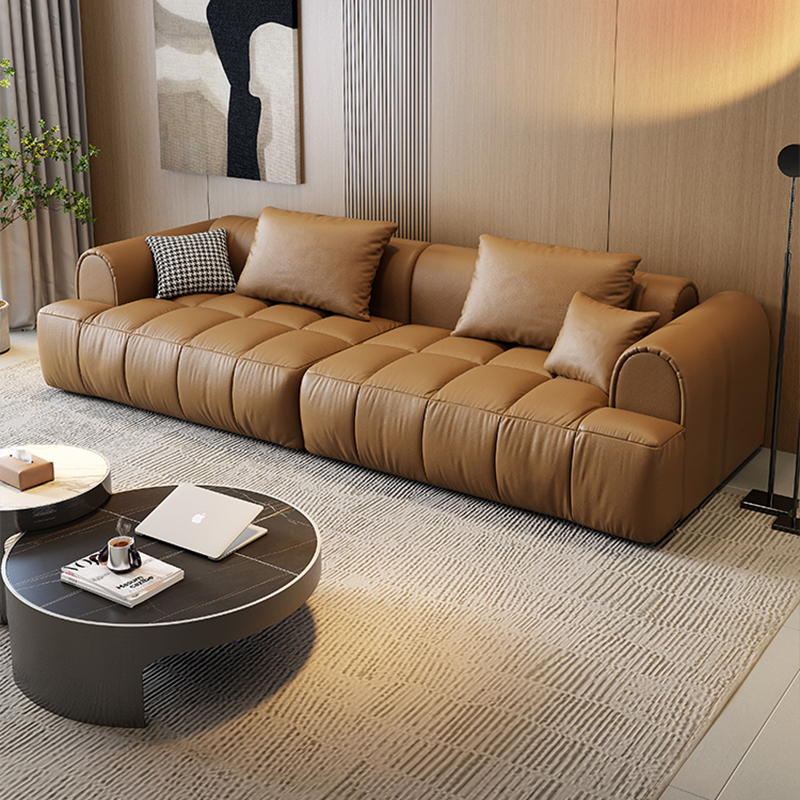 泡芙棉花糖真皮沙发现代简约直排轻奢客厅大小户型头层牛皮沙发