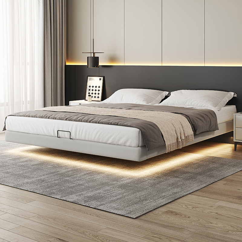 无床头悬浮床现代简约轻奢皮床齐边小户型意式极简主卧室双人床