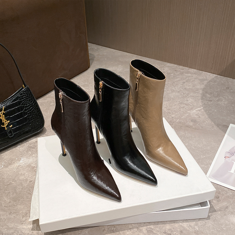 2025秋冬新款侧拉链瘦瘦靴女网红中筒尖头细跟高跟气质百搭时装靴