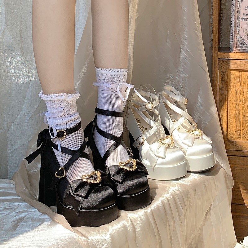 瑕疵/慕斯之心芝士芒芒物语防水台绸缎甜美粗高跟女鞋