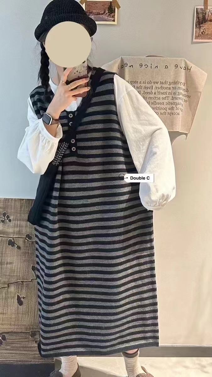 日系初秋休闲马甲裙