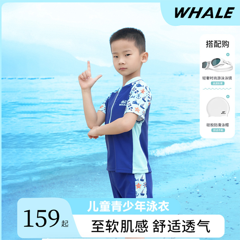 鲸鱼男童泳衣泳裤套装休闲夏季小孩男孩游泳衣防水速干卡通薄款