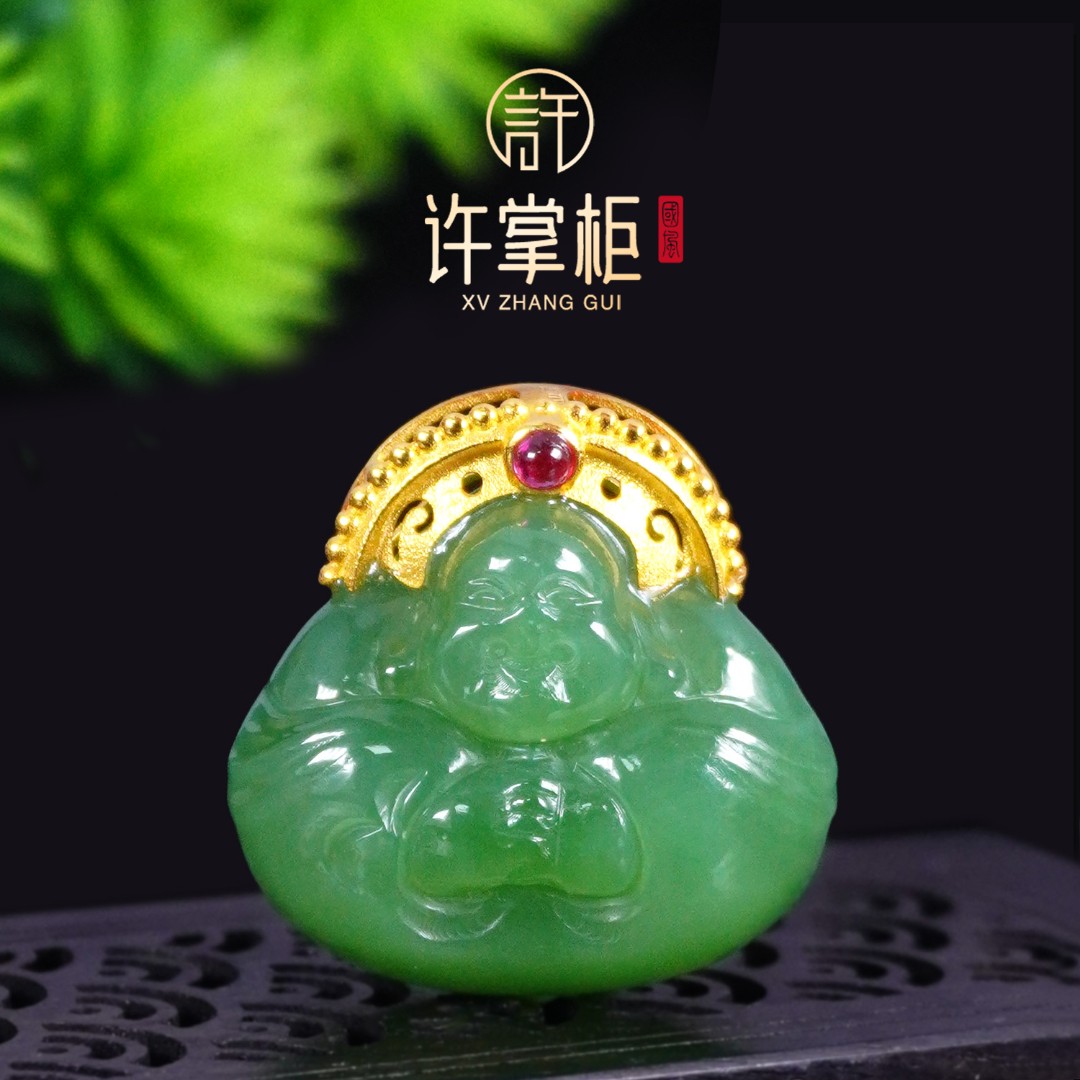YGY｜18K金镶天然和田玉佛光吊坠配件经典气质优雅百搭简约精美