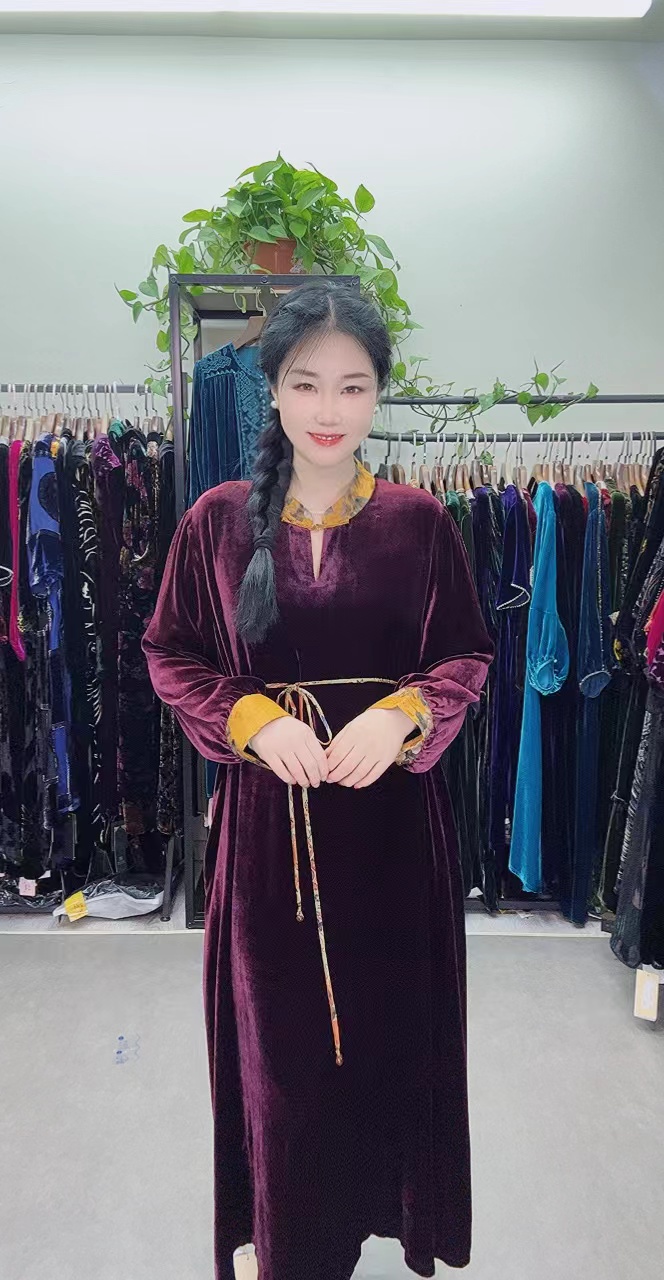 中老年桑蚕丝新中式系绳连衣裙大码高端时尚