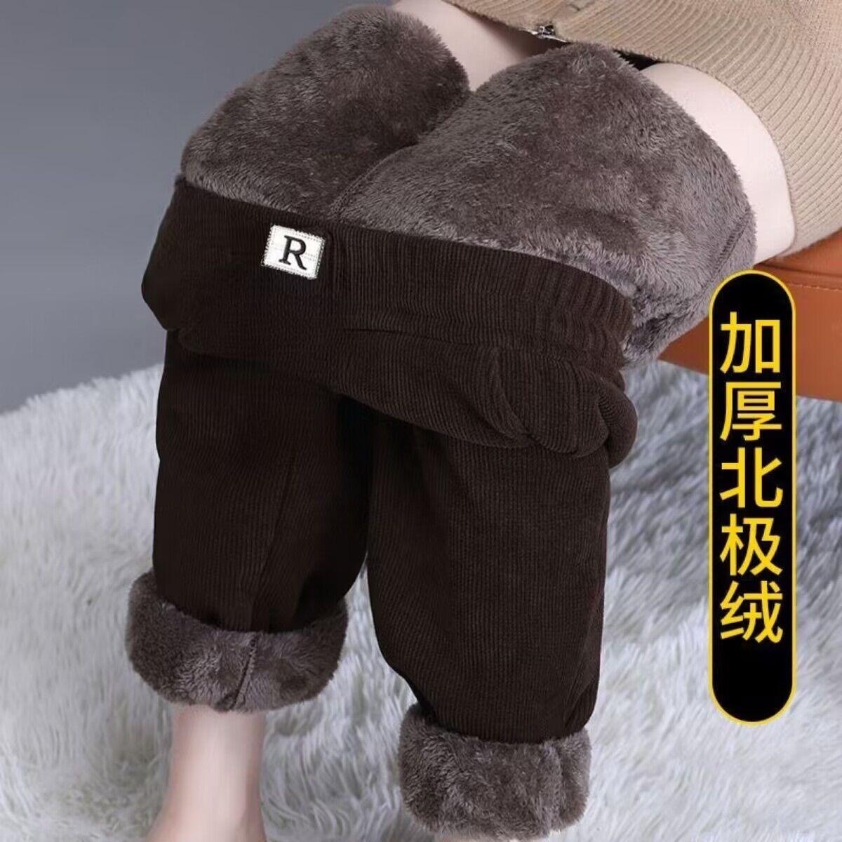 加绒加厚雪尼尔裤子女冬羊羔绒高腰宽松大码妈妈哈伦裤直筒休闲裤