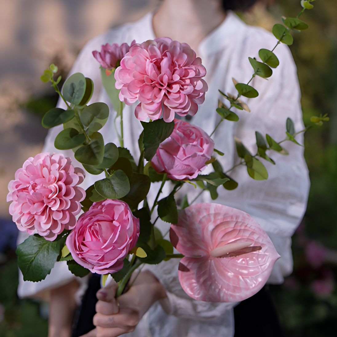 （祈祷）花束 5支花材 仿真花  大丽粉掌花束