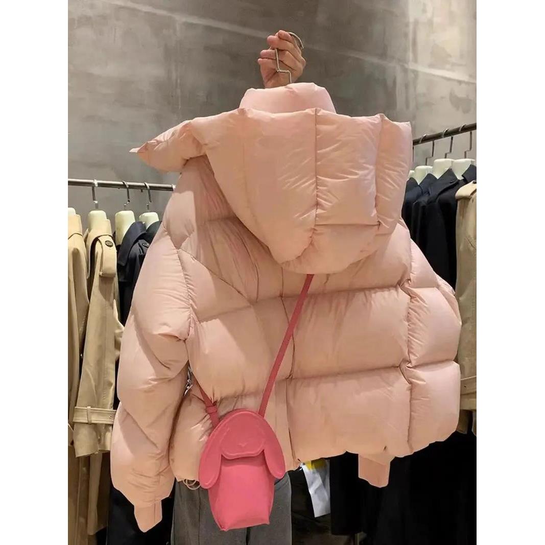 2023新款爆款高级感超好看粉色连帽羽绒羽绒服韩系慵懒风外