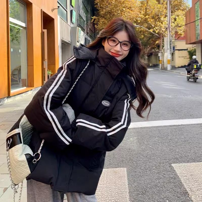 黑色羽绒服女冬季2023新款韩系宽松学院风情侣百搭连帽加厚