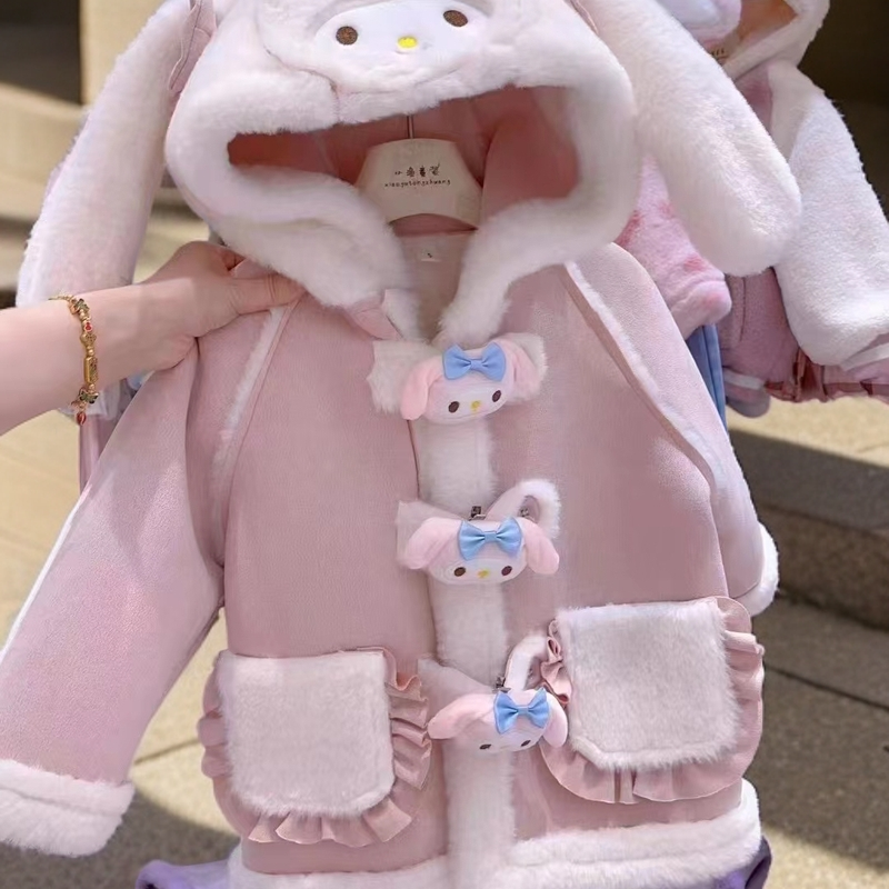 2025年新款皮毛一体儿童外套秋冬季加厚保暖外套女童宝宝加绒甜美