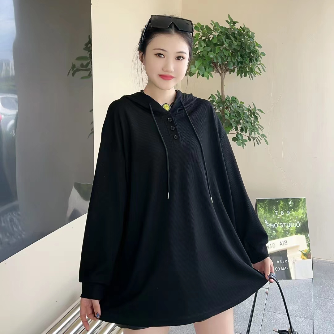 秋季新款大码时尚连帽中长款针织衫8076