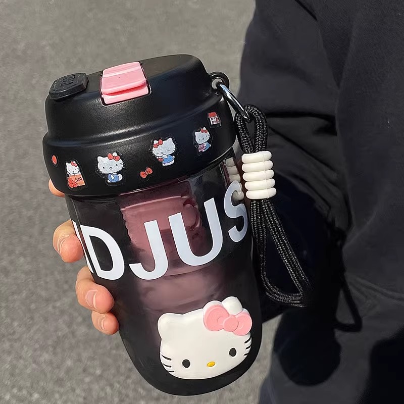 夏季双饮吸管杯大容量便携高颜值水杯女泡茶斜挎学生可爱防摔手提