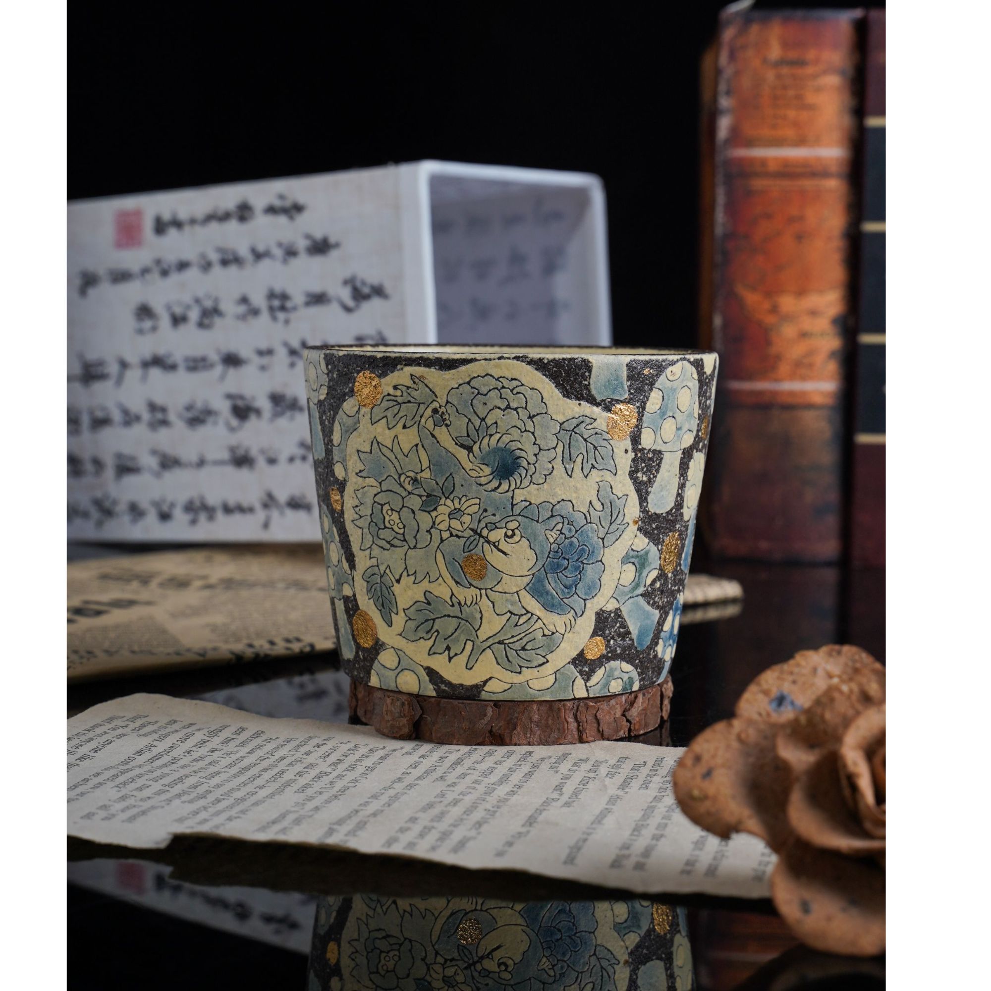 大炮家 | 蘑菇款青花小狗紫砂点金猪口杯