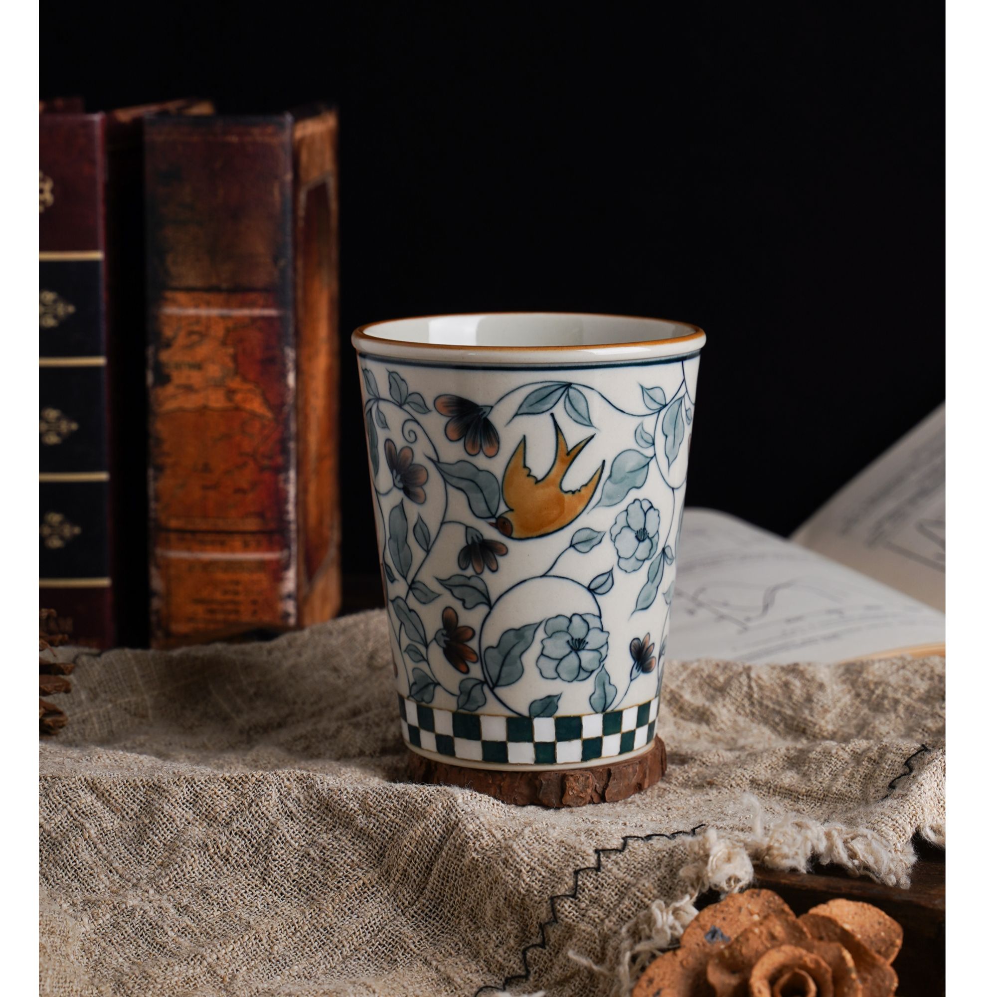 上禾 | 满绘青花连枝猫咪可乐杯