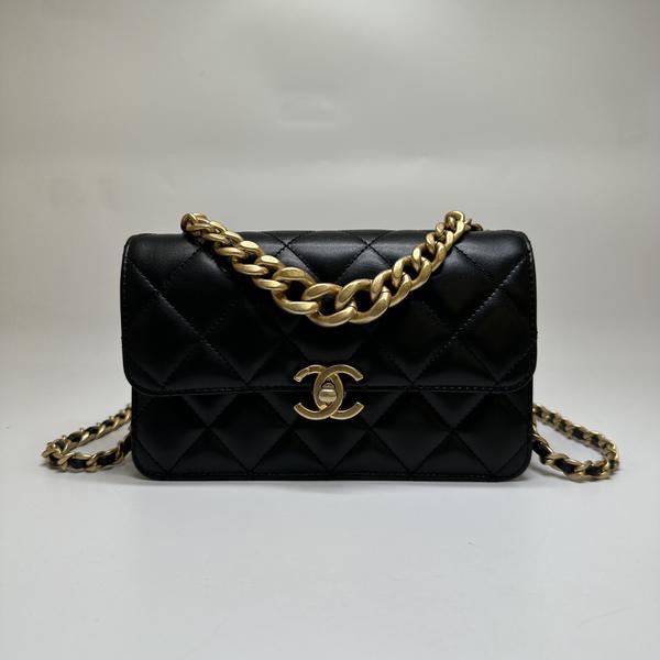 全新未使用 Chanel/香奈儿 范大范 23B口盖包黑金/1748 4553
