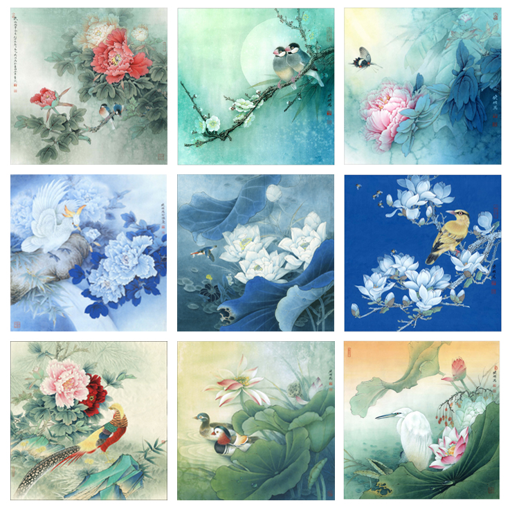 李晓明工笔画白描底稿牡丹玉兰荷花鸳鸯锦鸡白鹭梅花蝴蝶底稿L321