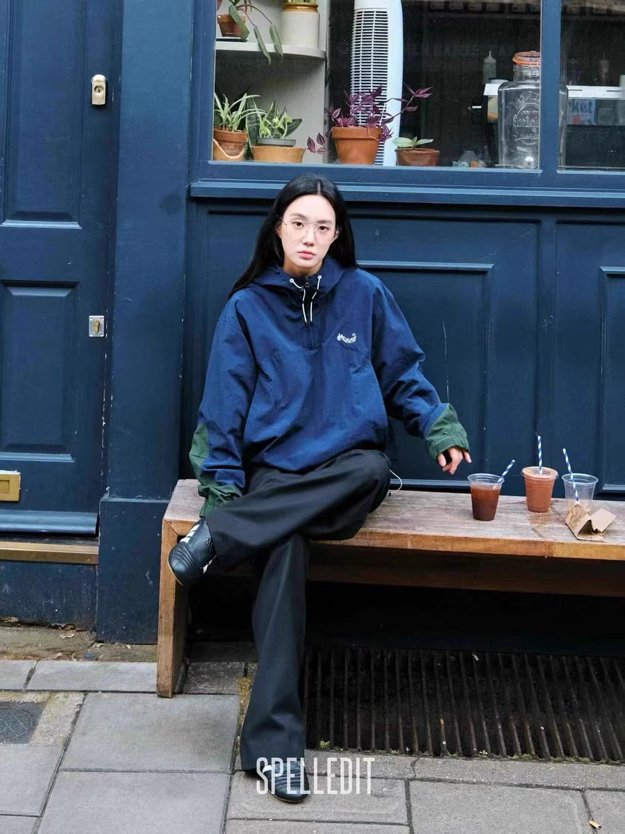 韩国2024年新品SPELLEDIT设计师拼色夹克时尚宽松外套no退换