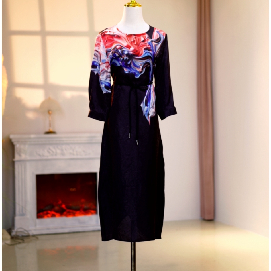 桑蚕丝高定时尚气质减龄优雅连衣裙  250053