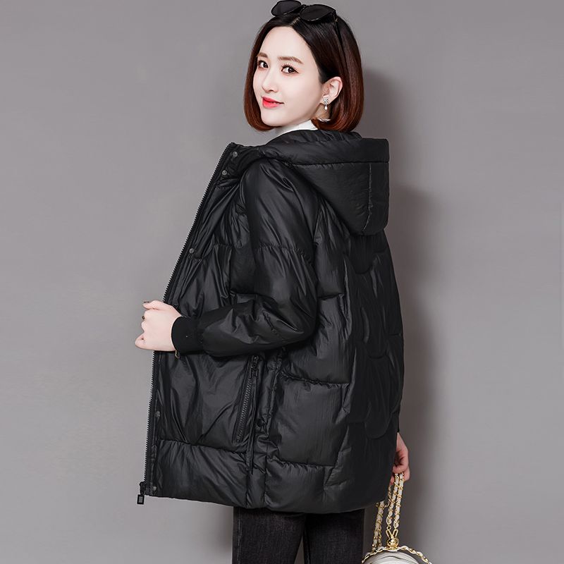棉衣女中长款2022反季新款韩版宽松显瘦绒绒棉服加厚连帽外套棉袄