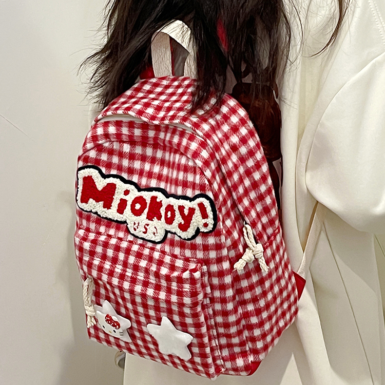 书包格子女双肩包大学生高中初中生学院风百搭时尚大容量简约女包