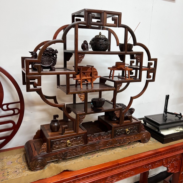 大红酸枝灯笼博古架全榫卯结构老红木置物架案上茶壶架