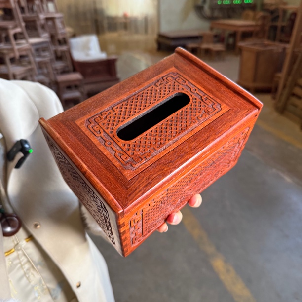 【限量福利】缅甸花梨木荷塘月色纸巾盒箱类榫卯结构
