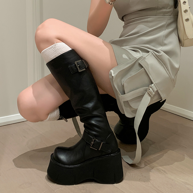 红蜻蜓牌增高10cm欧美风高级感长靴女2023秋款辣妹瘦瘦靴小个子厚