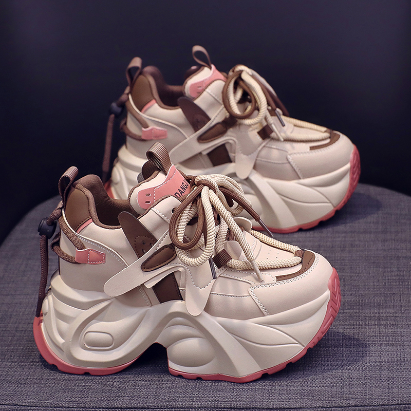 红蜻蜓牌加绒老爹鞋女ins潮2023秋冬季增高小个子松糕厚底运动休