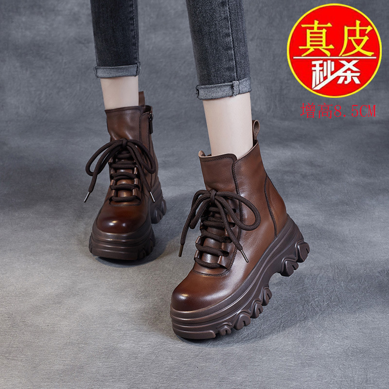 红蜻蜓牌真皮马丁靴女2023英伦风高颜值短靴时尚大气厚底靴子女