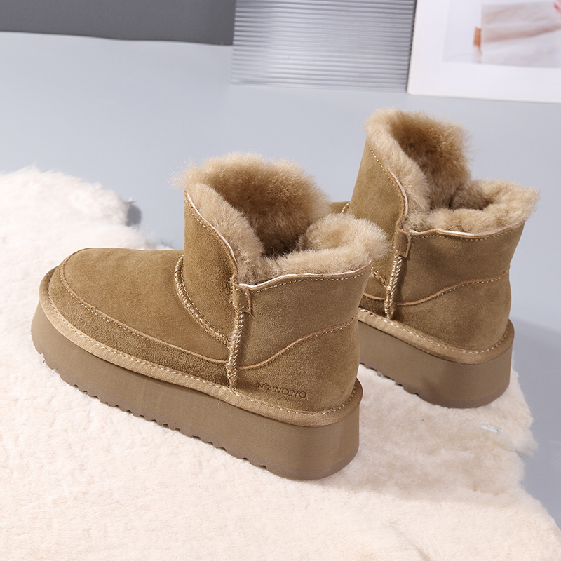 红蜻蜓牌厚底雪地靴女2023年秋冬季新款增高短靴松糕底时尚保暖棉