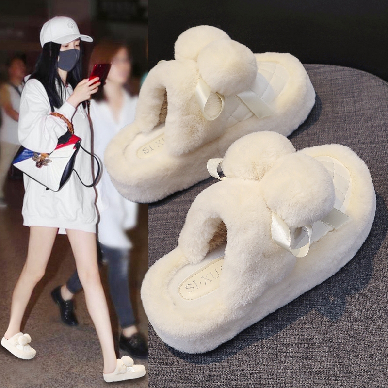 红蜻蜓牌瑞毛毛鞋包头半拖鞋女冬2023年雪地棉鞋厚底加绒保暖外穿