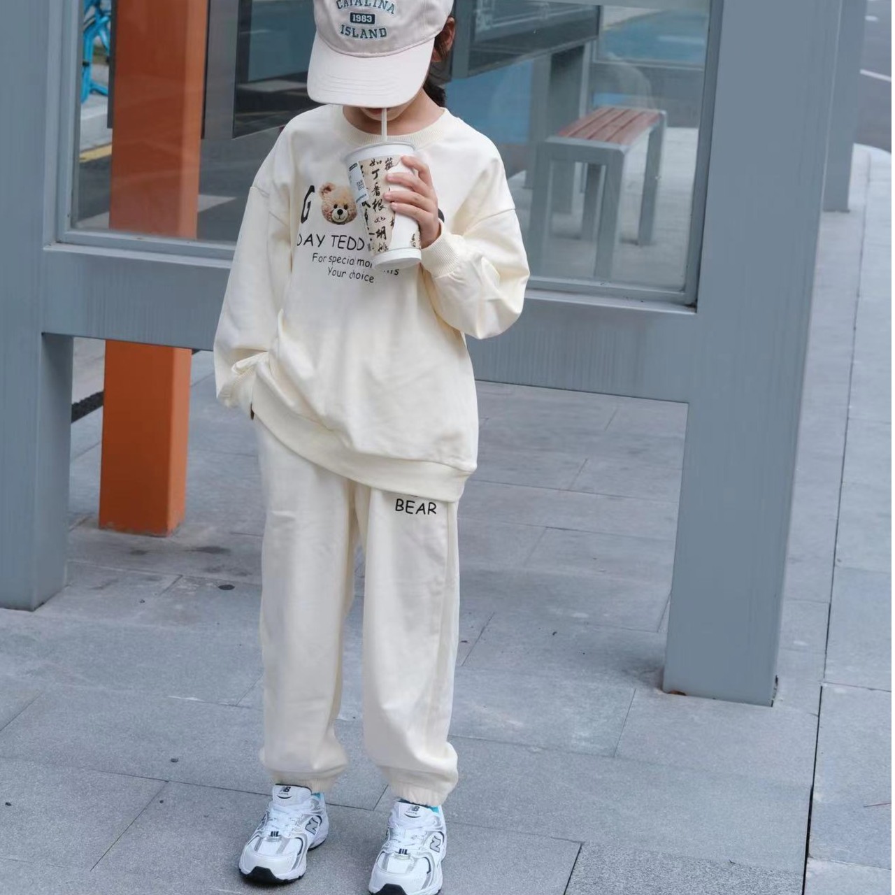 两色小熊印花套装                                            