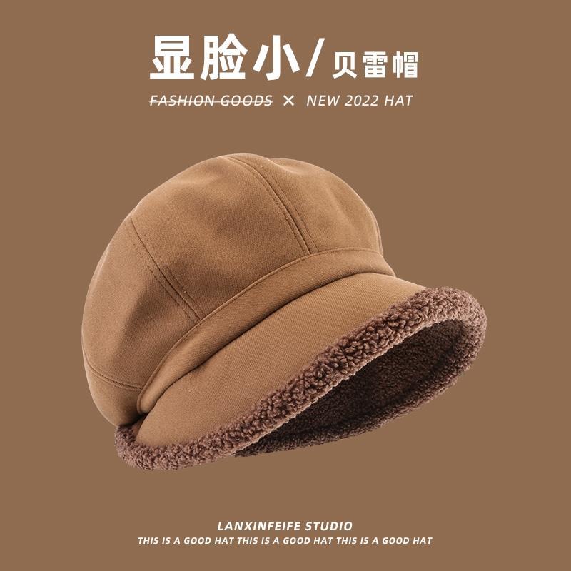 简约保暖堆堆帽时尚帽子新款升级渔夫帽显脸小贝雷帽加绒八角帽