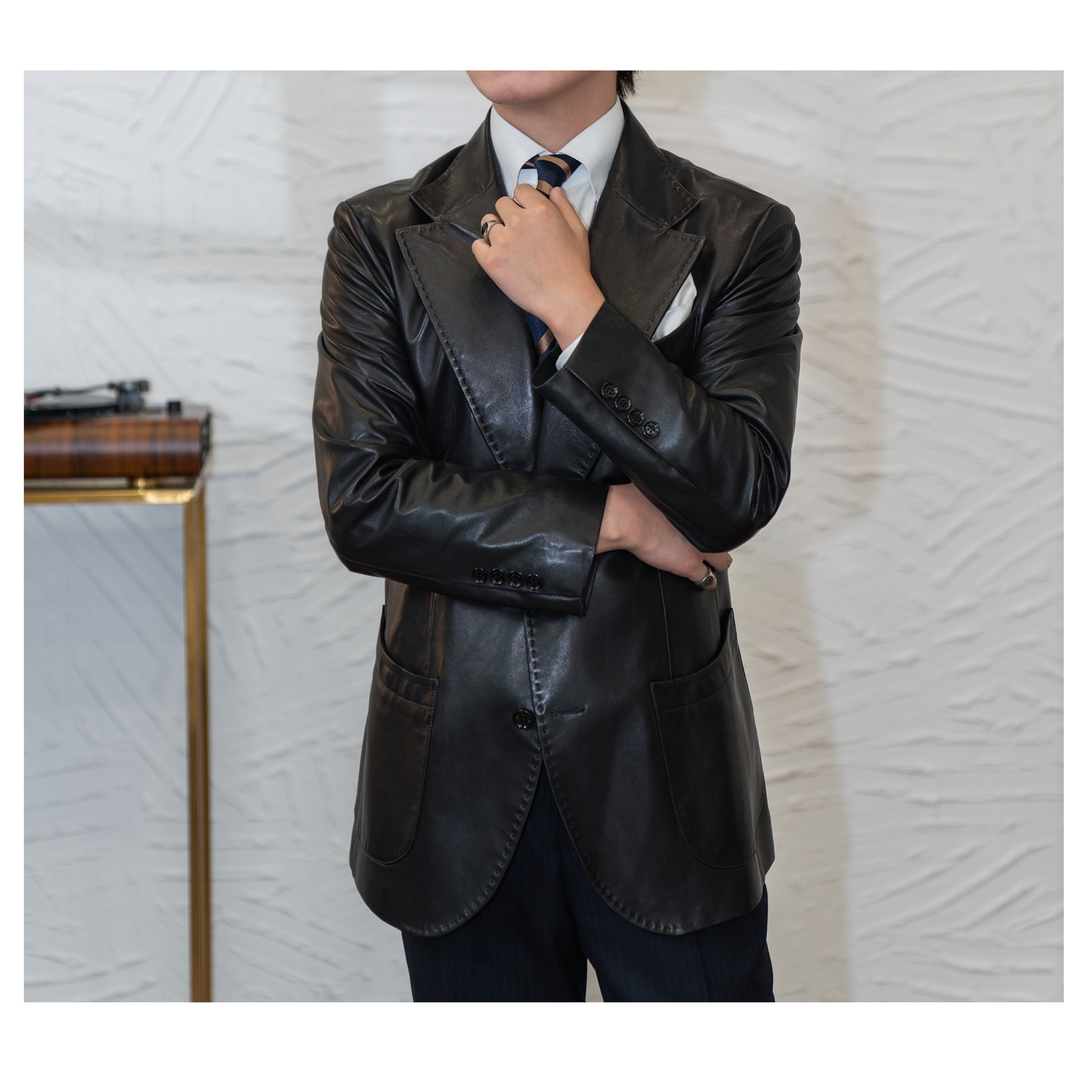 【KORTWILL】新款男士高档绵羊皮黑色高定西装男皮衣韩版皮衣外套