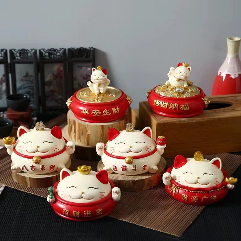 新款高档烟灰缸带盖招财猫摆件客厅创意个性防飞灰车载家居通用
