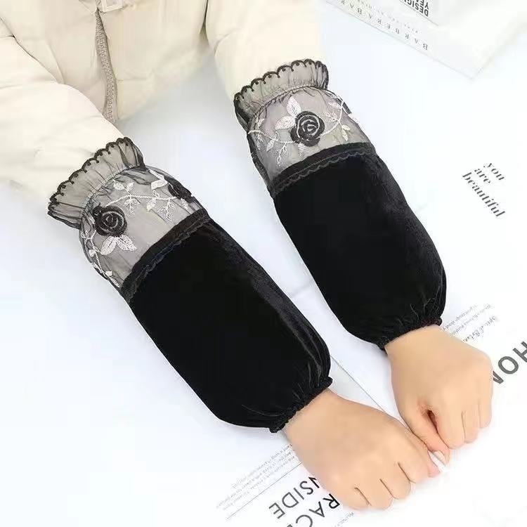 冬季长款袖套女蕾丝袖套办公防污家务成人护袖学生防脏袖筒