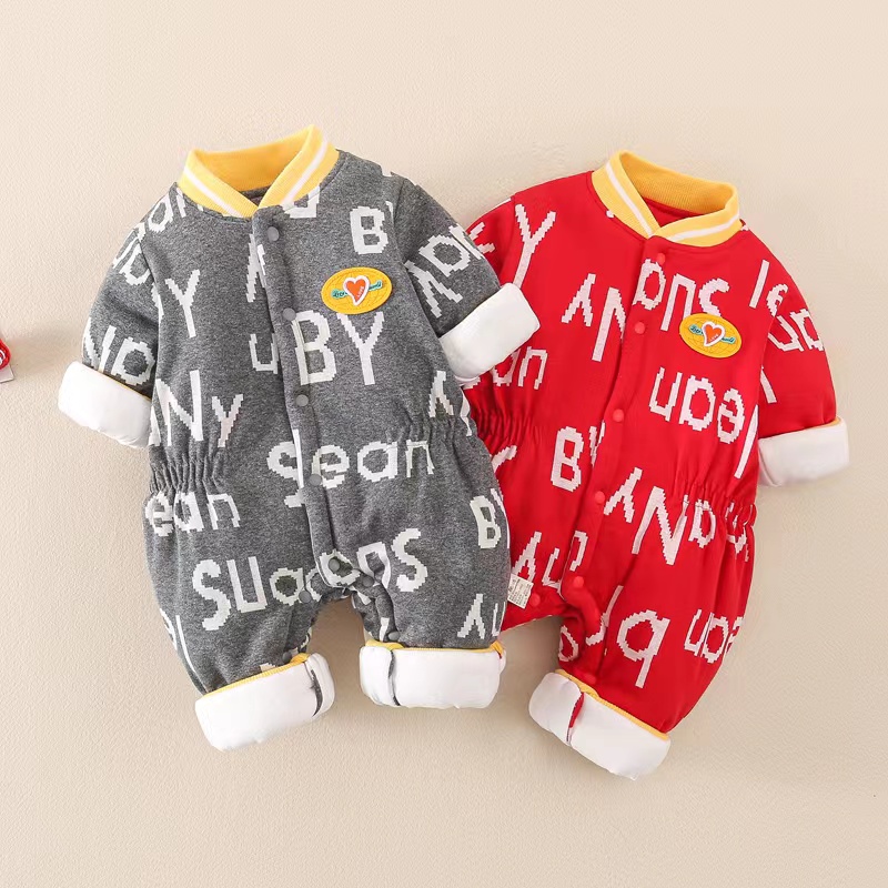 婴幼儿连体衣夹棉加厚外出服秋冬季新生儿薄棉衣保暖宝宝秋冬装