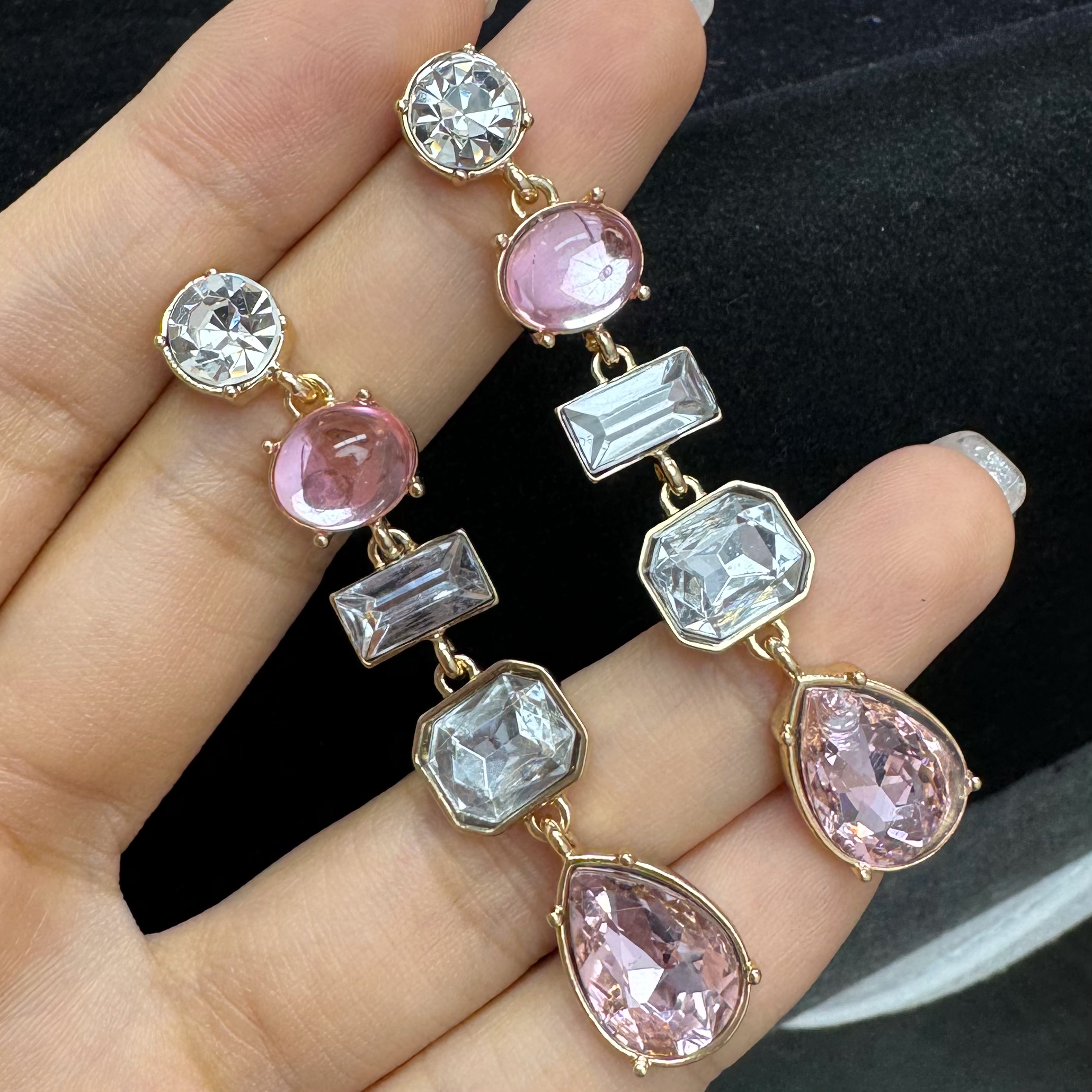 铜合金亚克力耳饰 1020气质百搭法式复古中古简约长款时尚轻奢