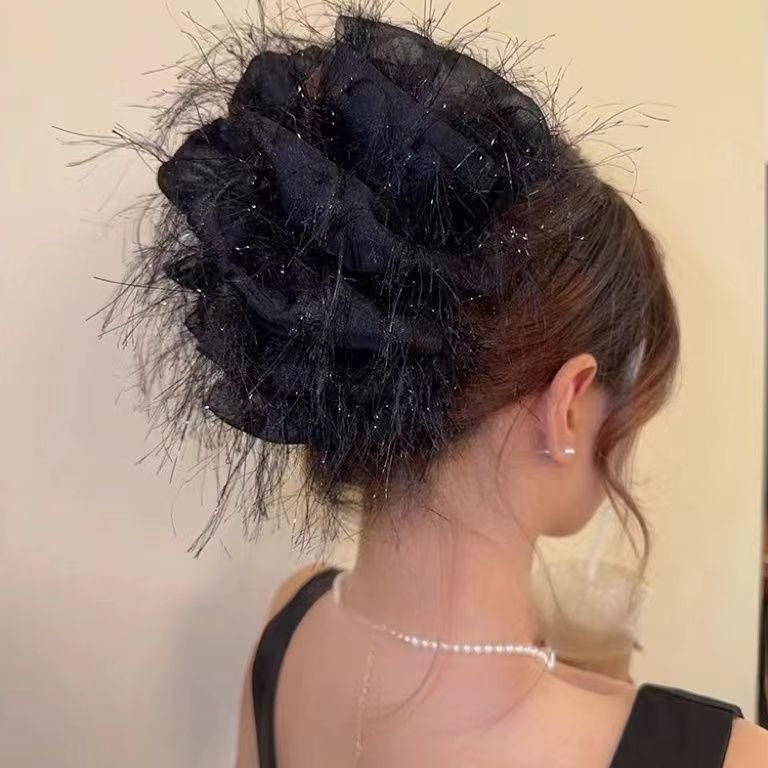 多层蝴蝶结发夹女脑勺发饰大号羽毛抓夹头饰发卡鲨鱼夹子后脑勺