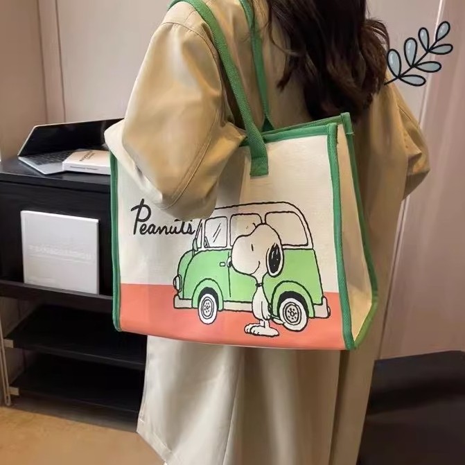 帆布包女森系大容量单肩包卡通史努比手提包购物百搭时尚花手提包