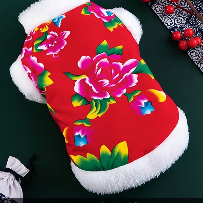 衣服秋冬款宠物小型犬小狗加绒加厚东北大花棉袄小猫咪新年装狗狗