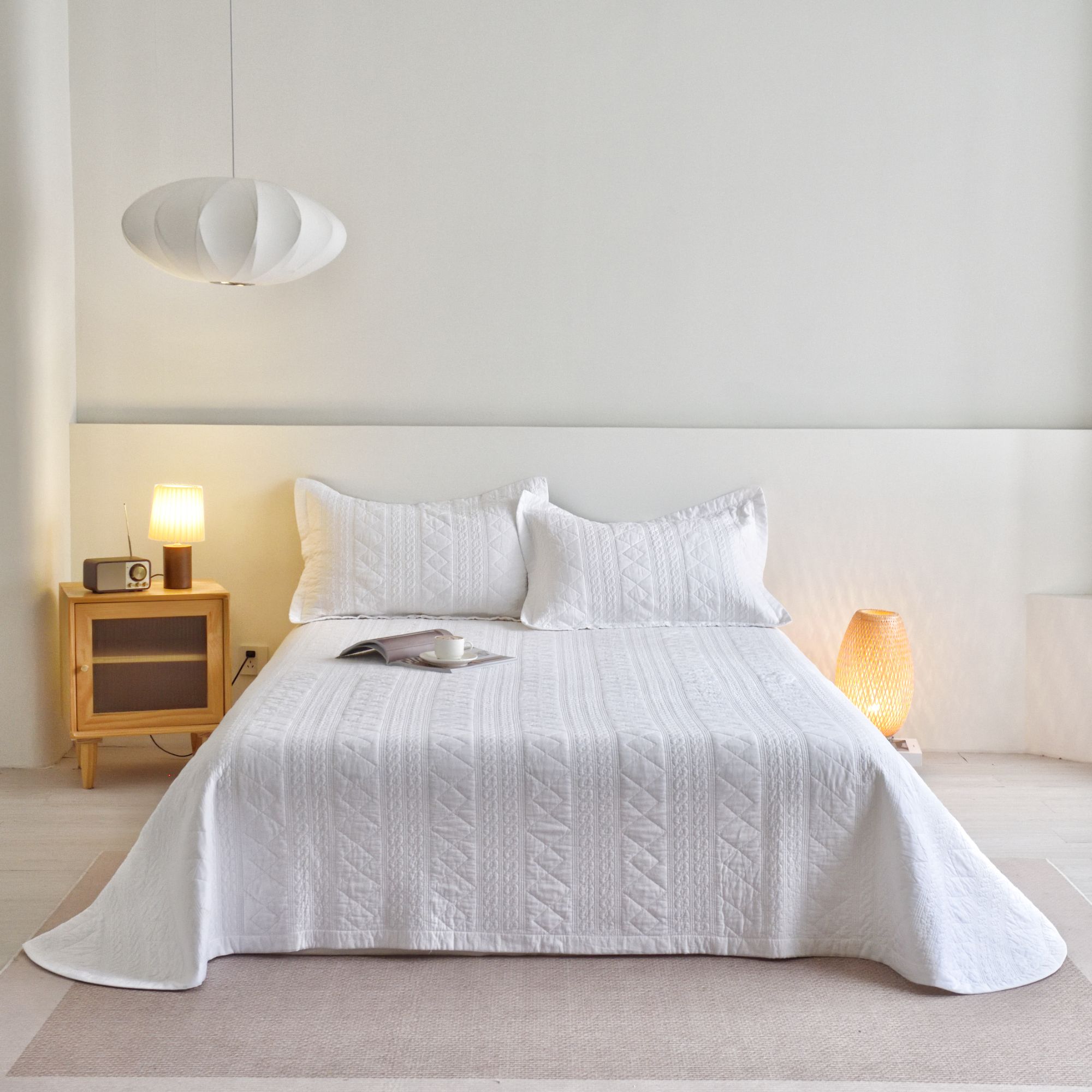 美迪家居-轻奢简约长绒棉绗缝夹棉奥斯汀床盖三件套