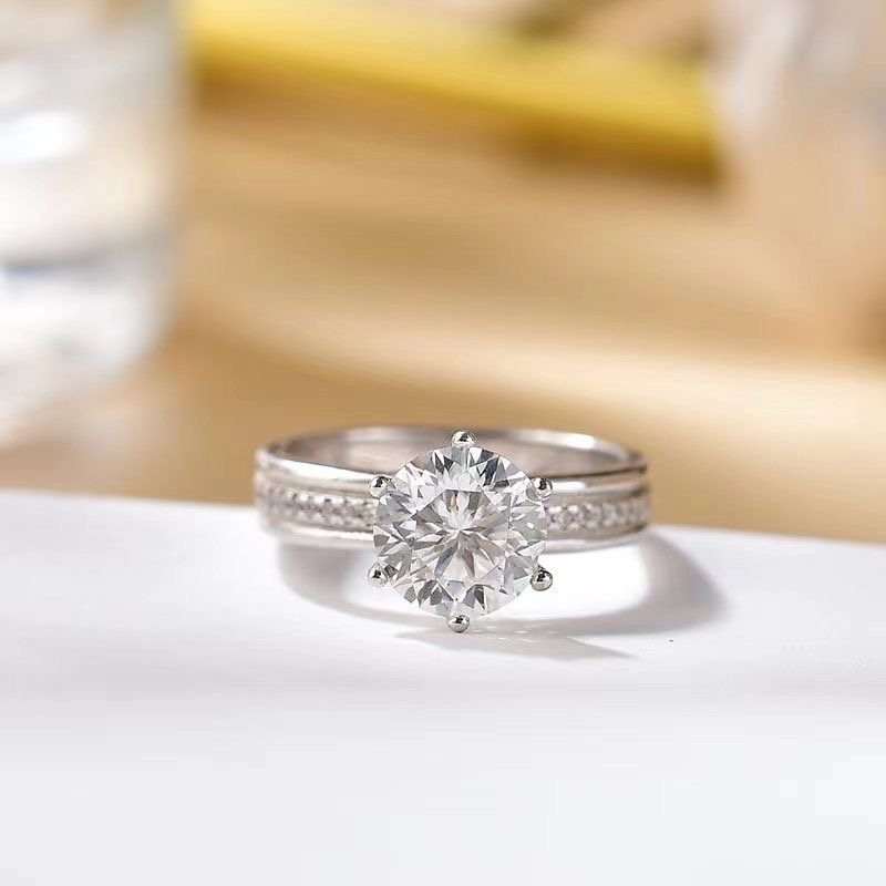 925银莫桑石银制品 925银【许愿池】1-5克拉D色莫桑戒指时尚经典