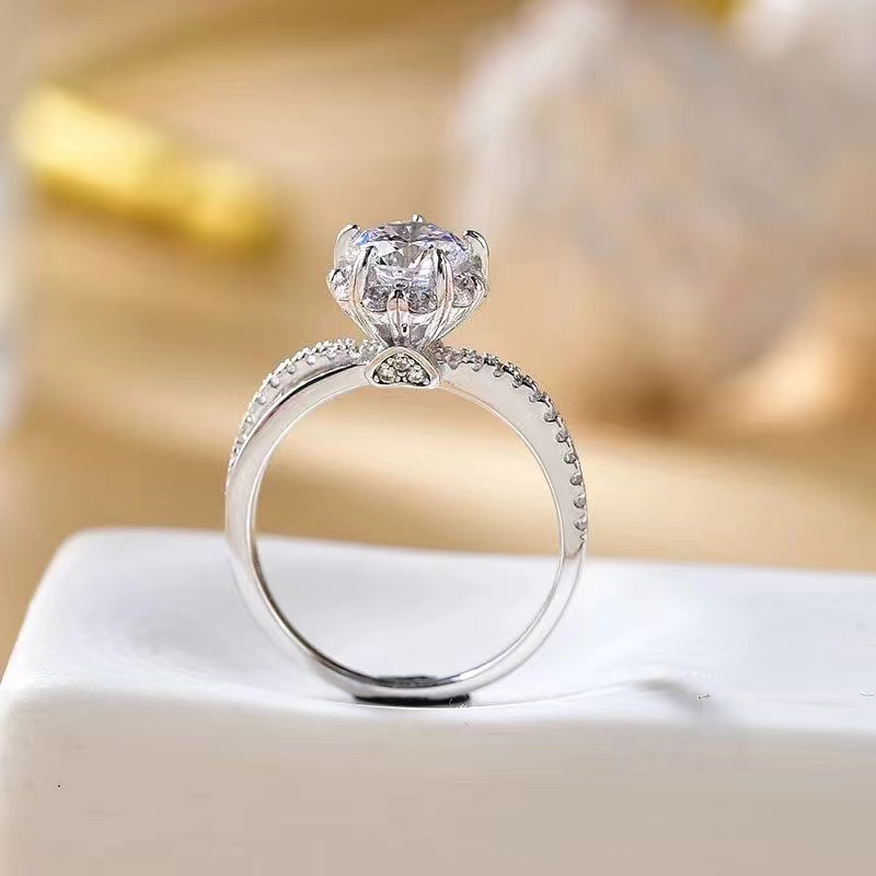925银莫桑石银制品 莫桑戒【灿若星辰】1克拉D色轻奢女款气质经典