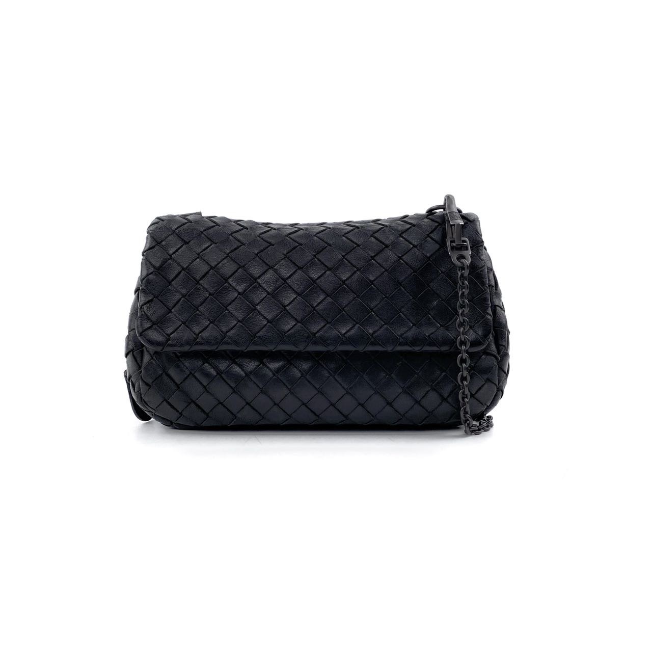 95新 BOTTEGA VENETA/葆蝶家 黑色牛皮编织链条包