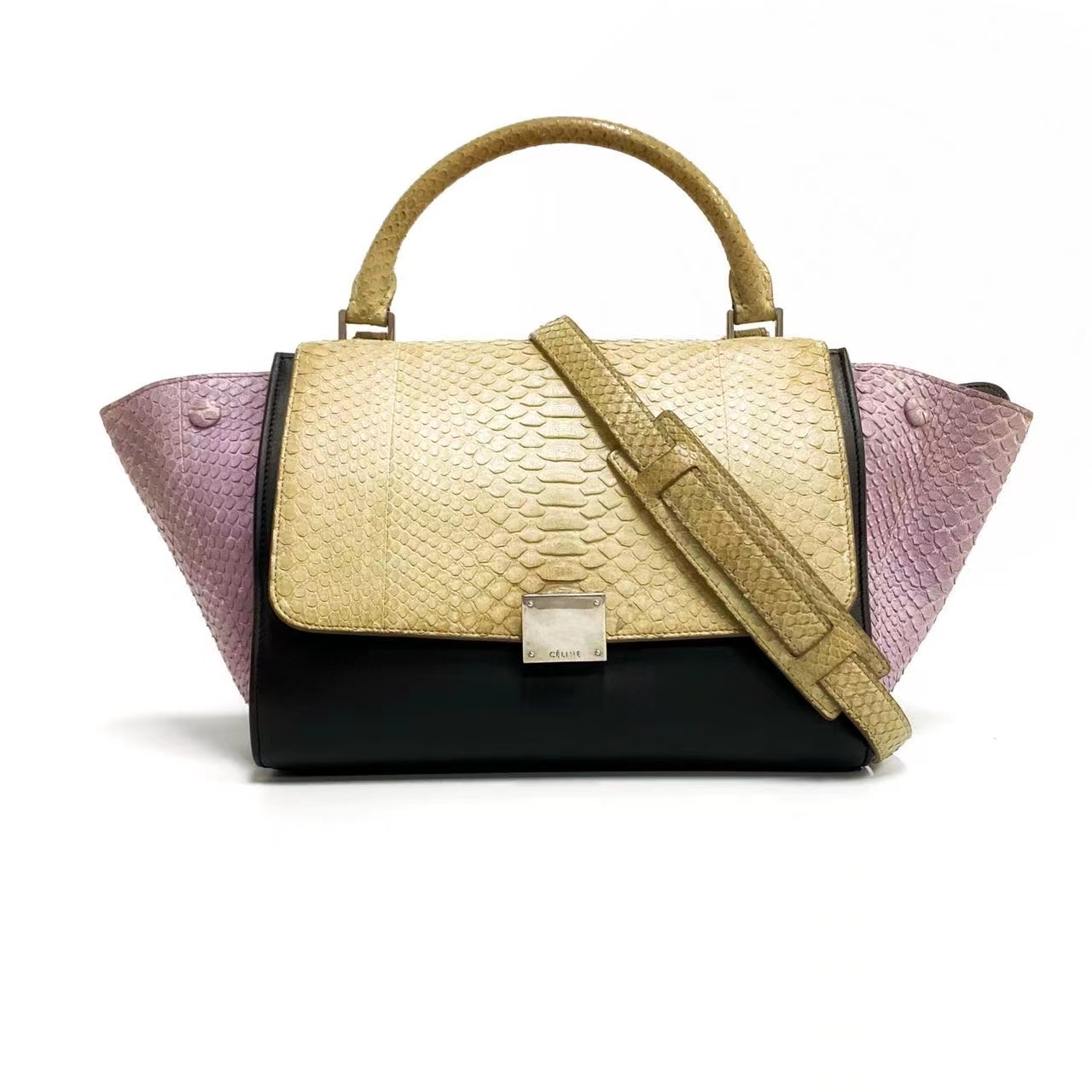 95新 Celine/思琳 拼色蛇皮手提单肩包