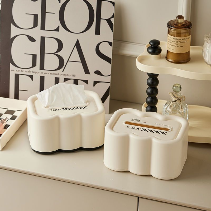 纸巾盒奶油风家用挂壁式办公室桌面弹簧纸巾收纳盒客厅茶几抽纸盒