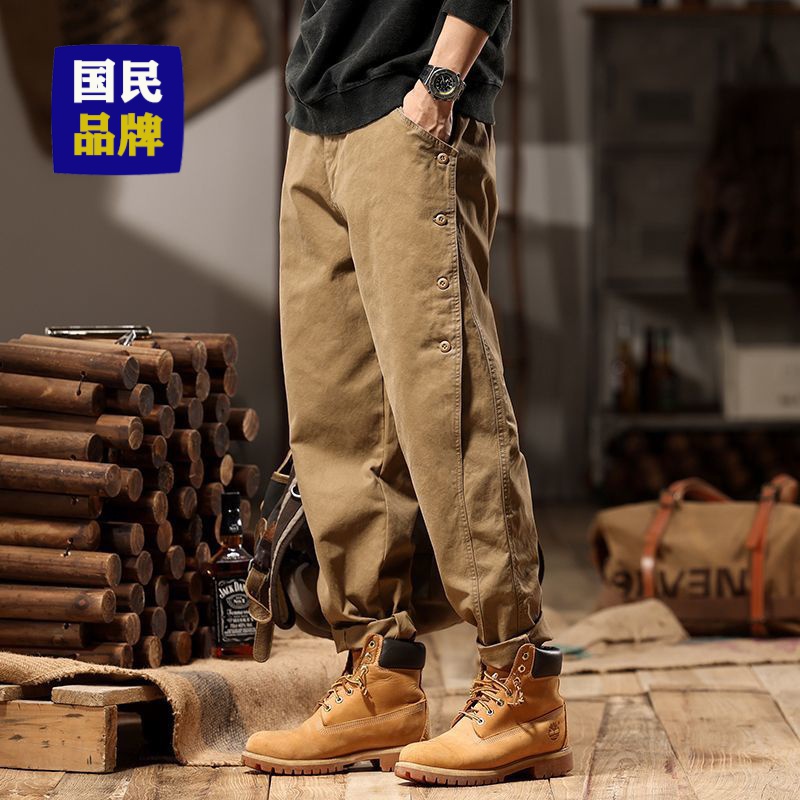 秋季新款美式重磅宽松工装裤男潮牌休闲裤长裤百搭潮流直筒哈伦裤