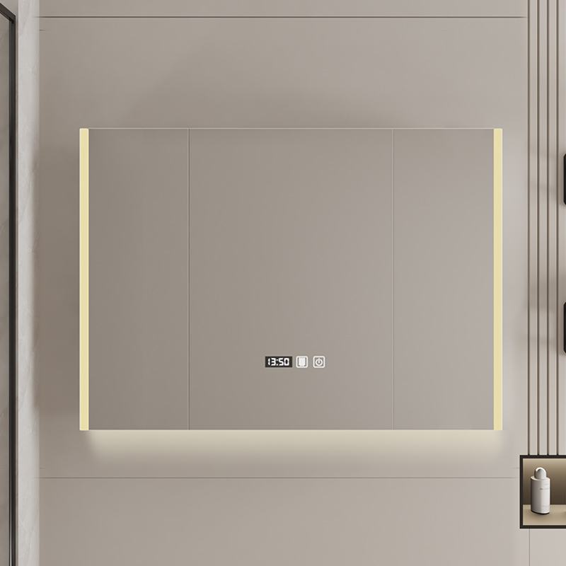 发光防雾智能浴室镜柜挂墙式带灯防水实木镜箱带置物架收纳柜极简