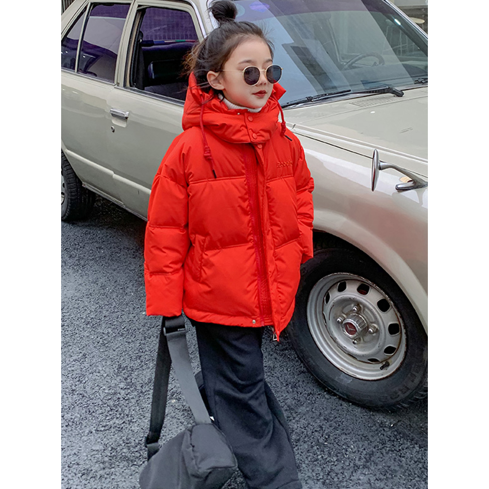 巴拉巴拉恩女童羽绒服冬装2023新款儿童韩版红色年服中大童棉连帽