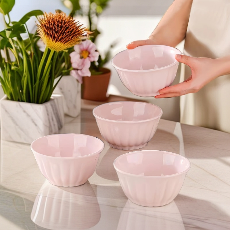 瓷县令雅枫粉5英寸碗 8只家用陶瓷饭碗面碗混合装耐高温情侣